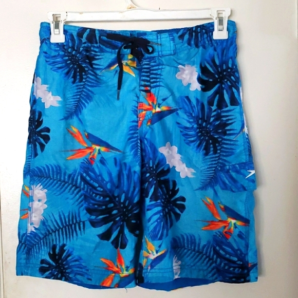 Speedo Knee Length Boardshort Blue Tropical Printed Size S - Picture 1 of 9